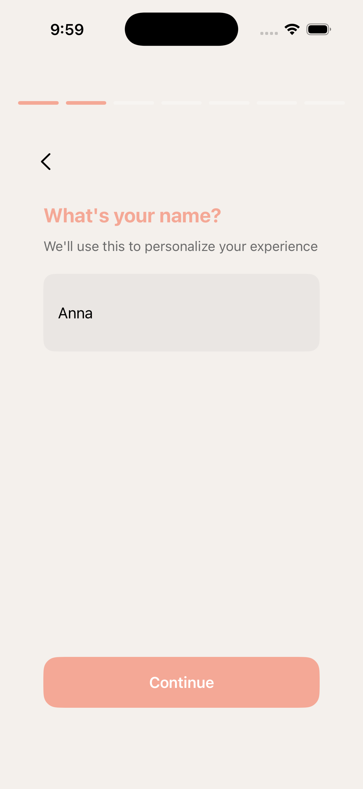 Onboarding step for user personalization