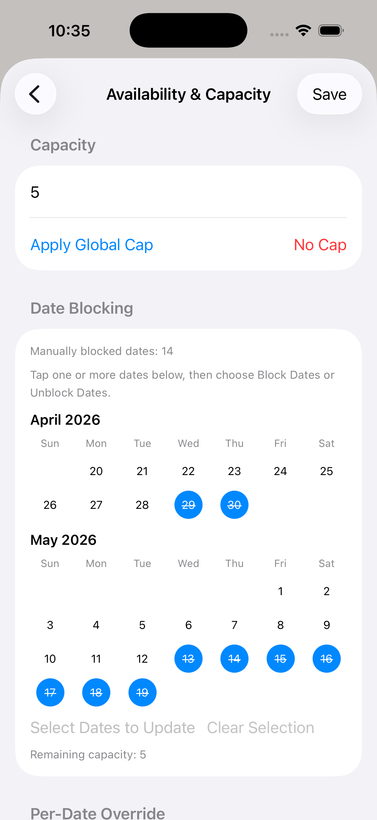 Mudita calendar scheduling screen